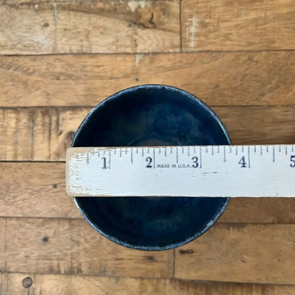 Handmade Stoneware Bowl Speckled Glossy Blue Drip Glaze Black Bees